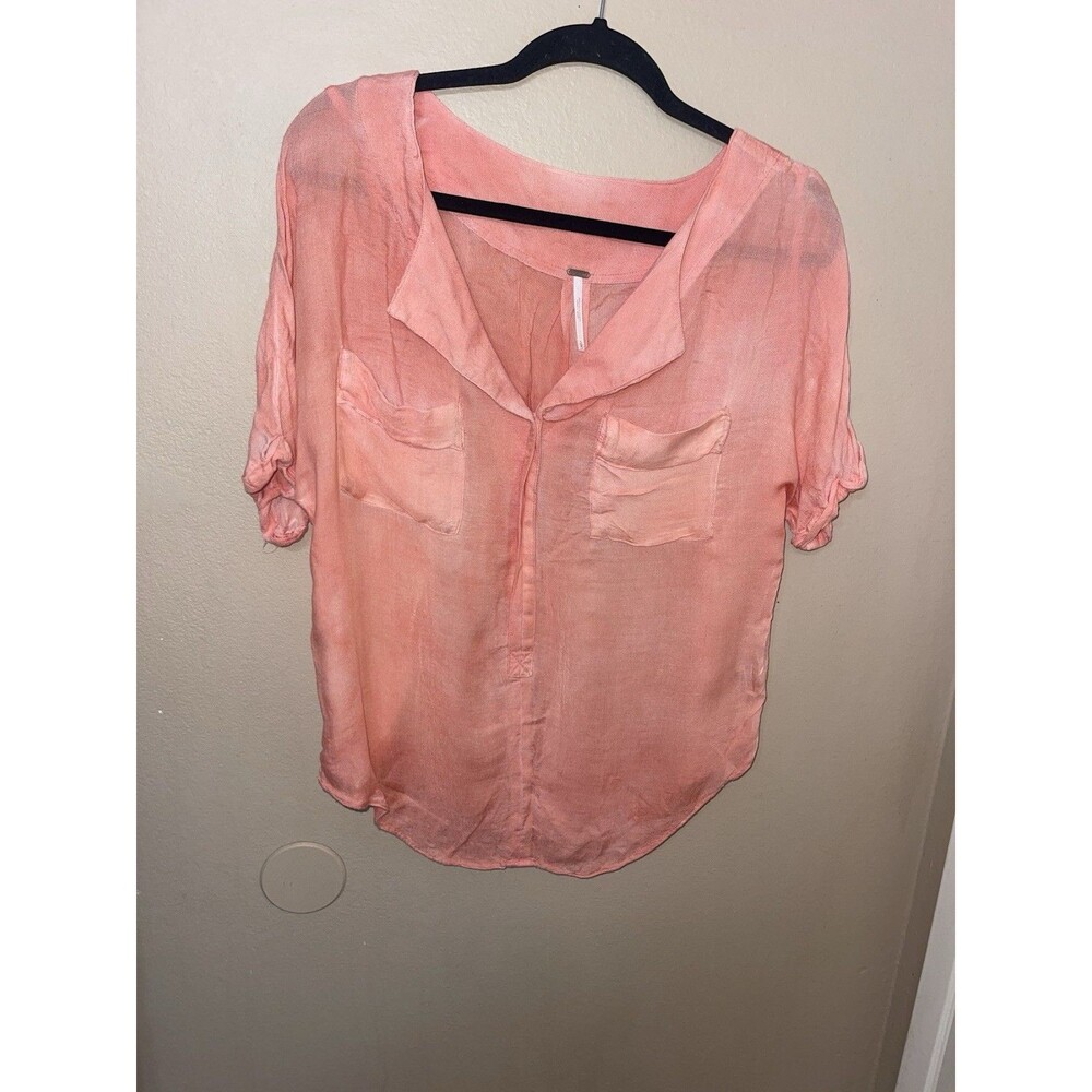 Sheer Free People Blouse Coral Short Sleeve Size Small Soft And Cozy